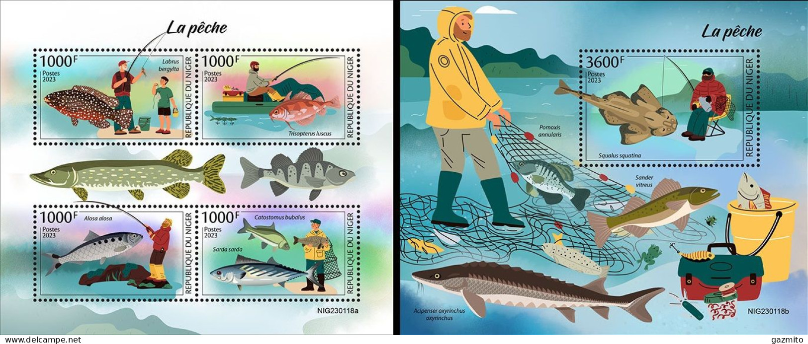 Niger 2023, Animals, Fishing, Fish, 4val In BF+BF - Vissen