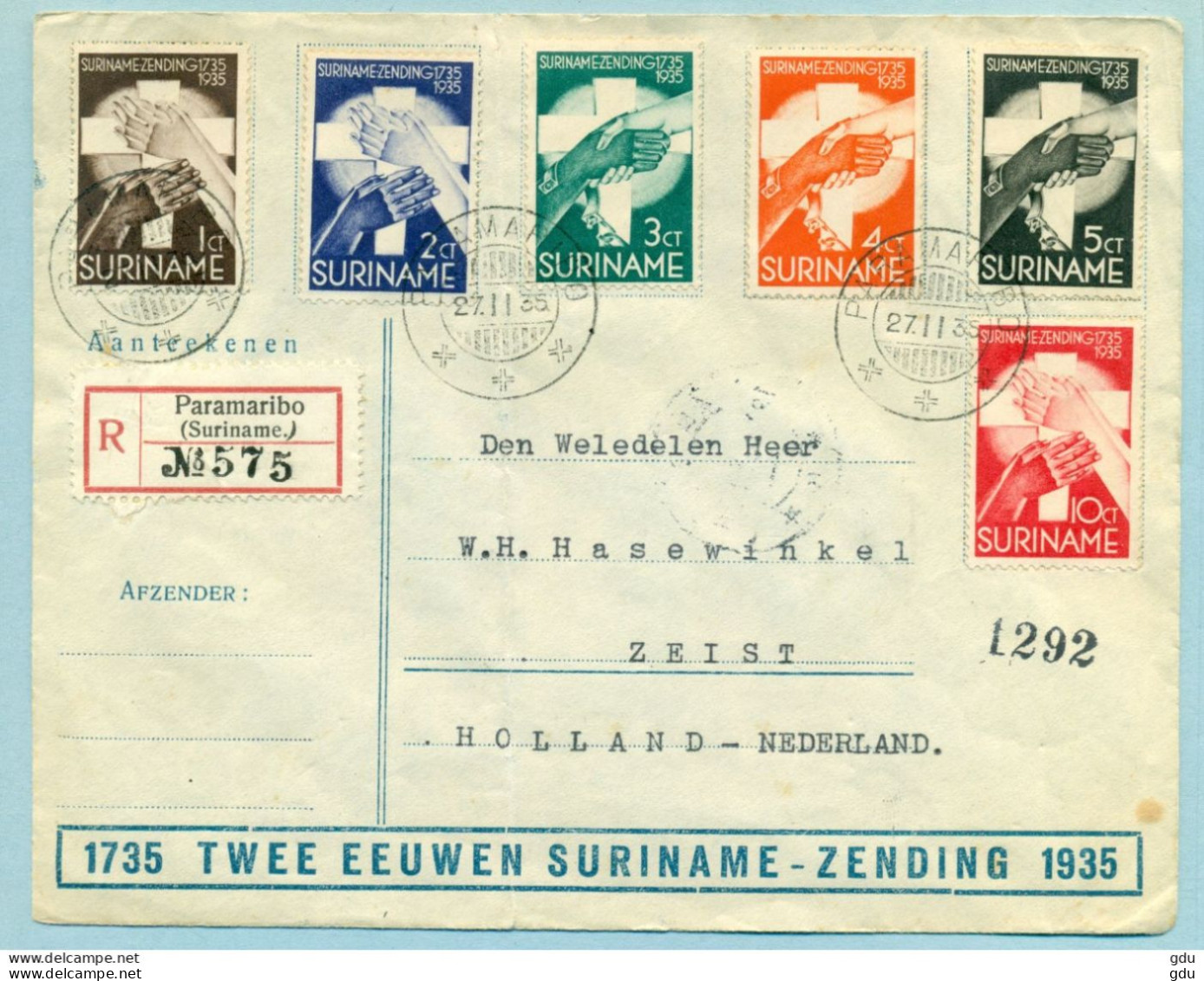 Registered Cover 1935  Paramaribo ( 200 Years) Rare Cover With Complet Seria        (batch Found) - Suriname