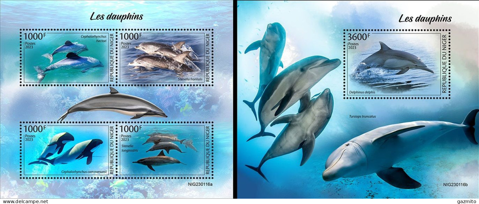 Niger 2023, Animals, Dolphins, 4val In BF+BF - Dolphins