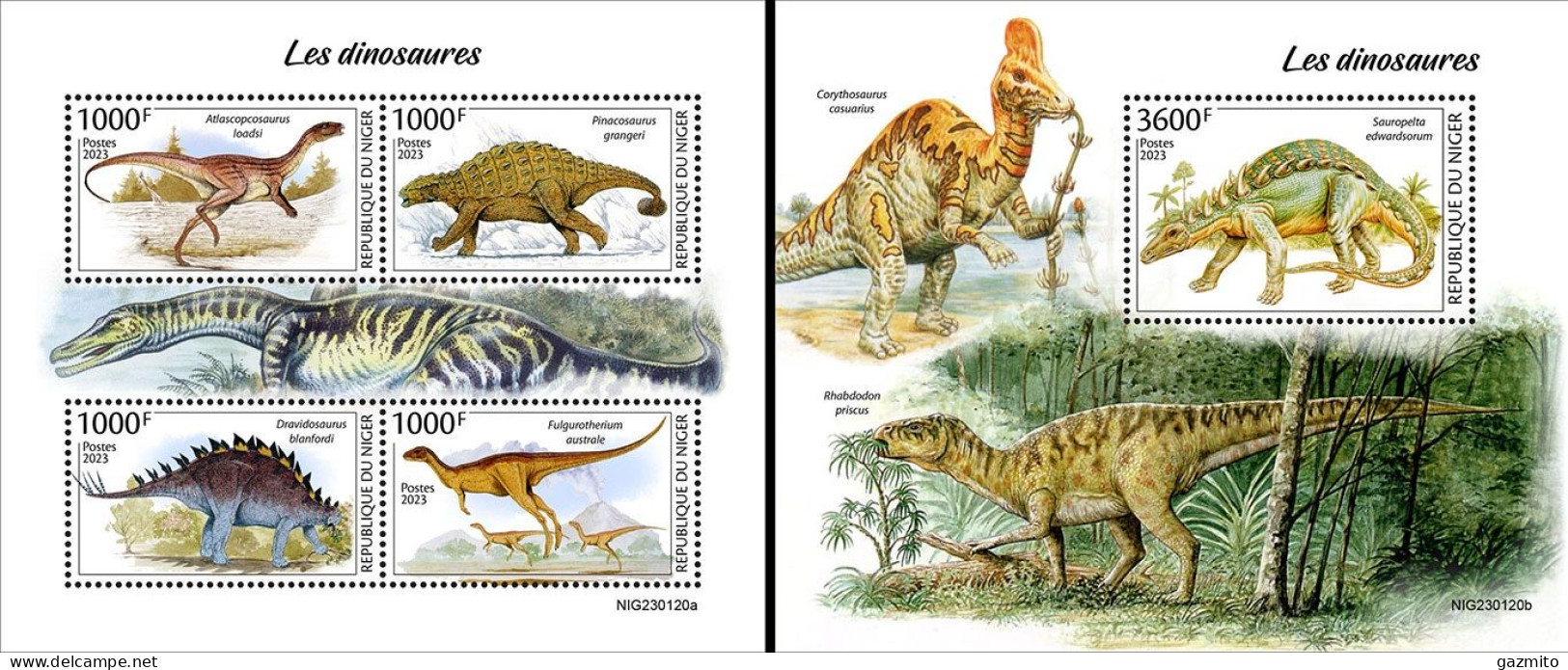 Niger 2023, Animals, Dinosaurs, 4val In BF+BF - Prehistorics