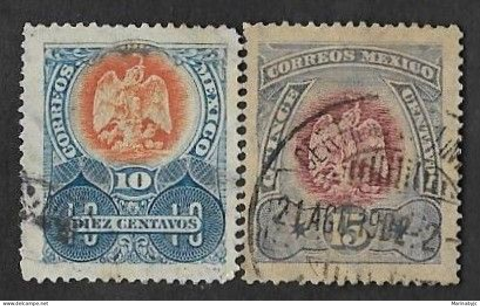 SE)1899 MEXICO COAT OF ARMS, AGUILITA 10C SCT 298 & 15C SCT 299, USED - Mexico