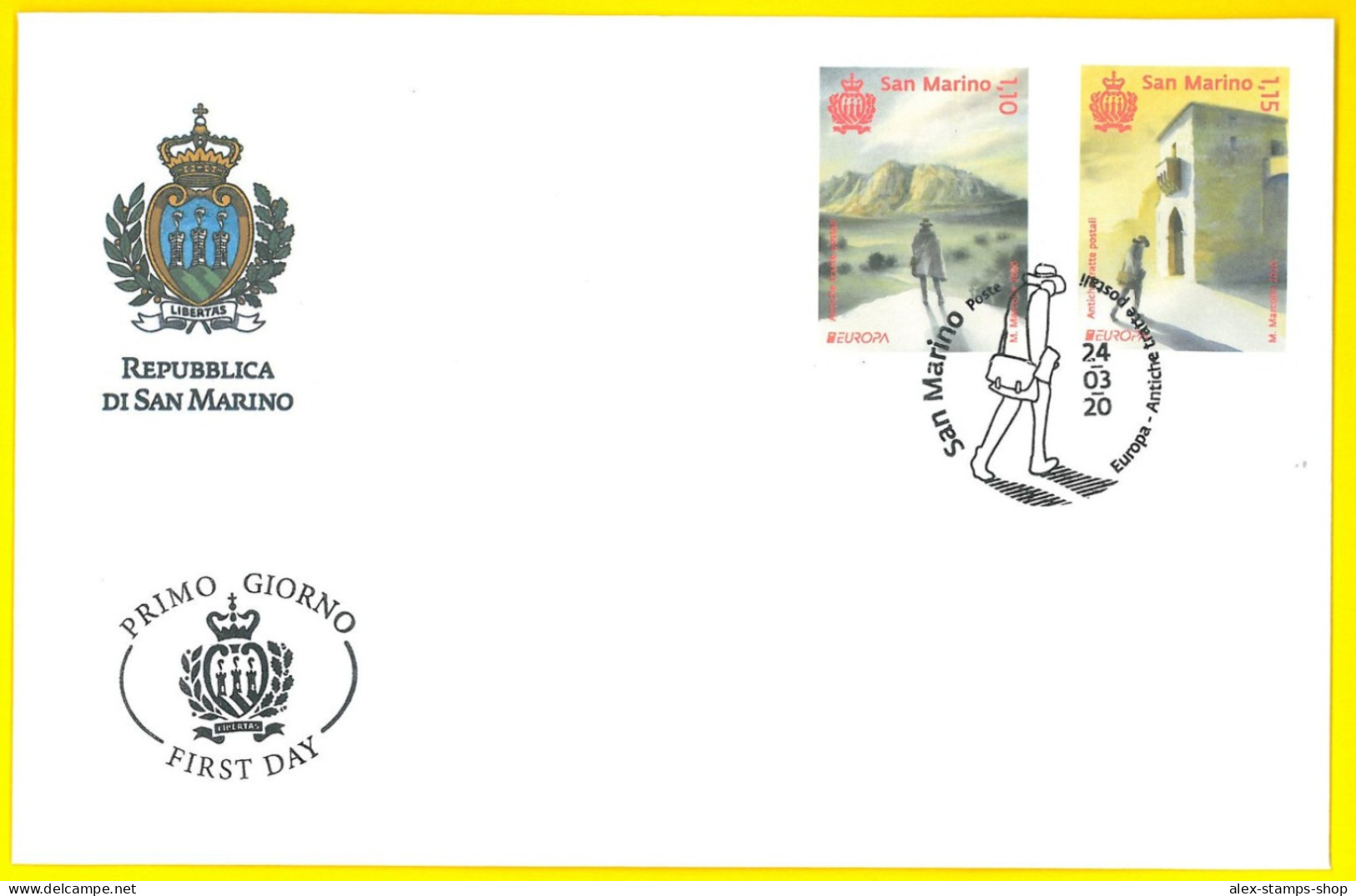 SAN MARINO 2020 FDC EUROPA ANTICHE TRATTE POSTALI First Day Cover - FDC