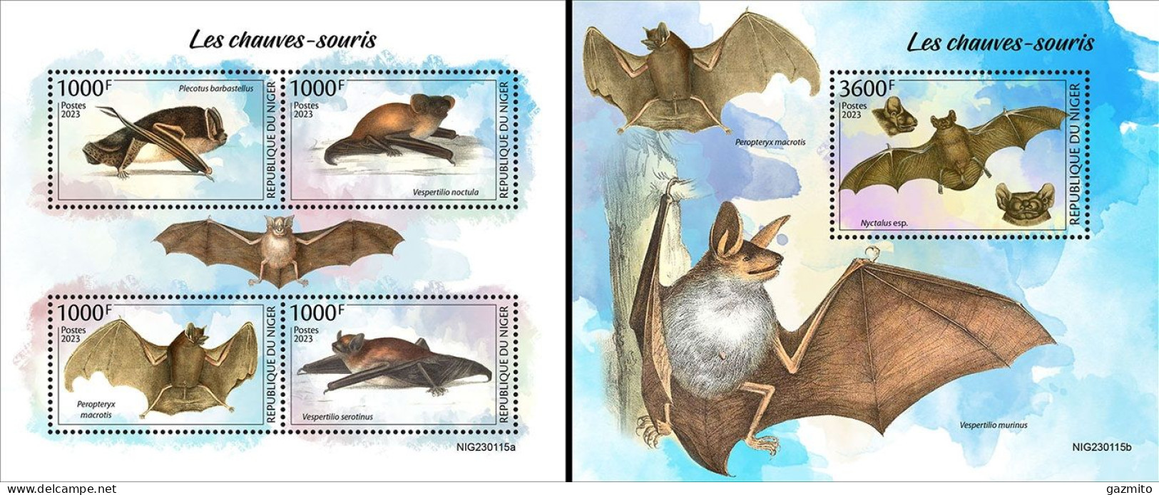 Niger 2023, Animals, Bats, 4val In BF+BF - Bats