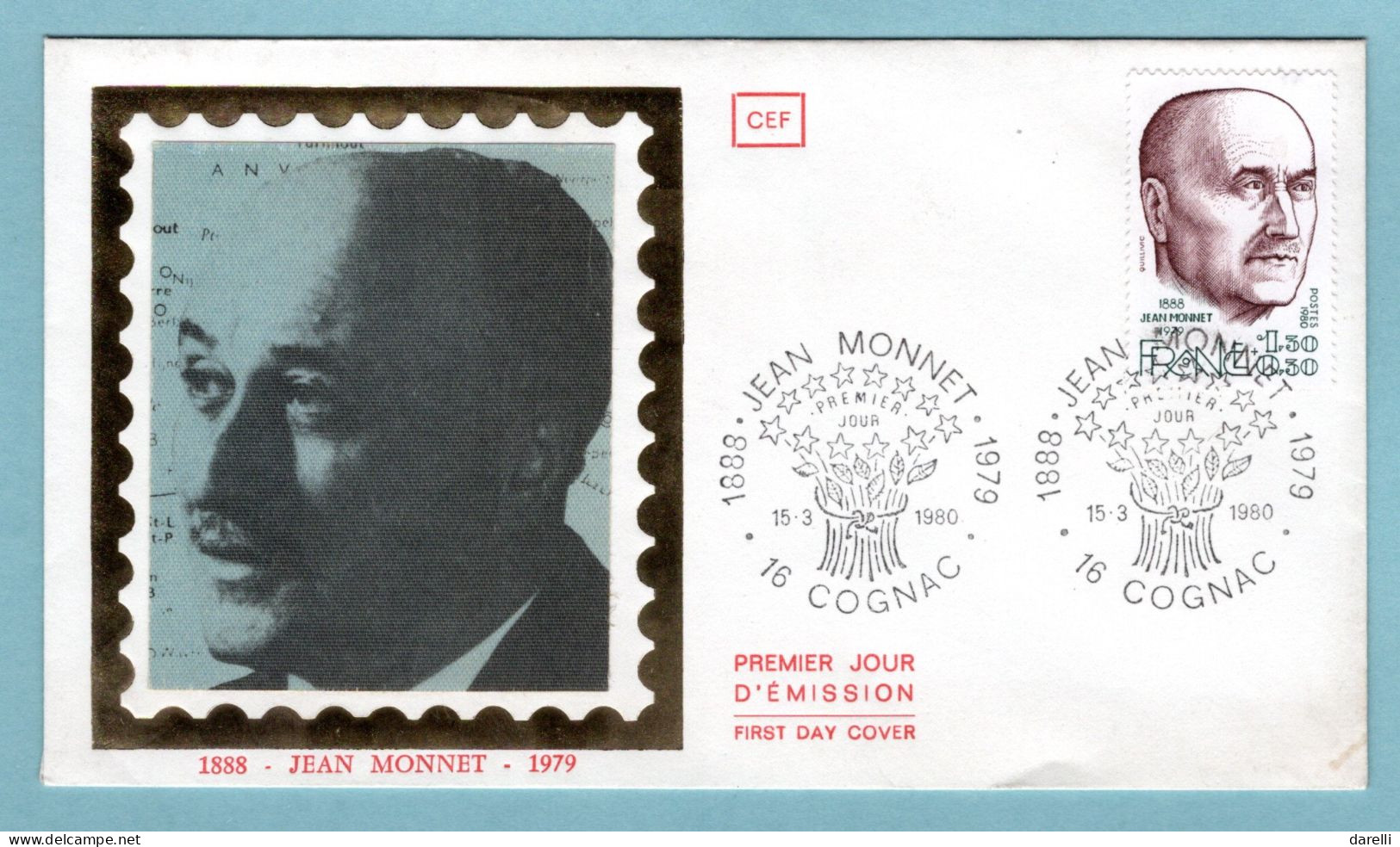 FDC  France 1980 - Personnage Célèbre - Jean Monnet - YT 2096 - 16 Cognac (soie) - 1980-1989