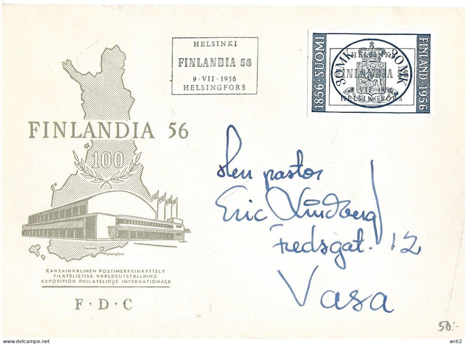 Finland   1956 Centenary Of Finnish Stamps; Stamp Exhibition FINLANDIA '56. Mi 457 On  FDC Cover  9.VII 1956 - Lettres & Documents