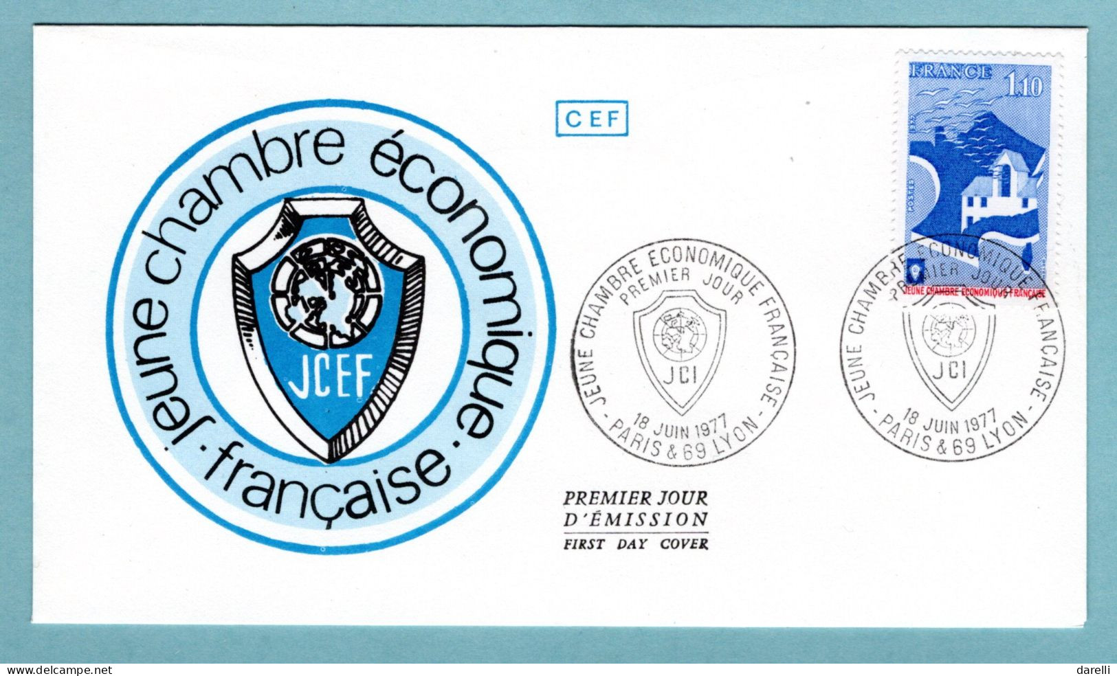 FDC France 1977 - Jeune Chambre économique - YT 1942 - Paris Et Lyon - 1970-1979