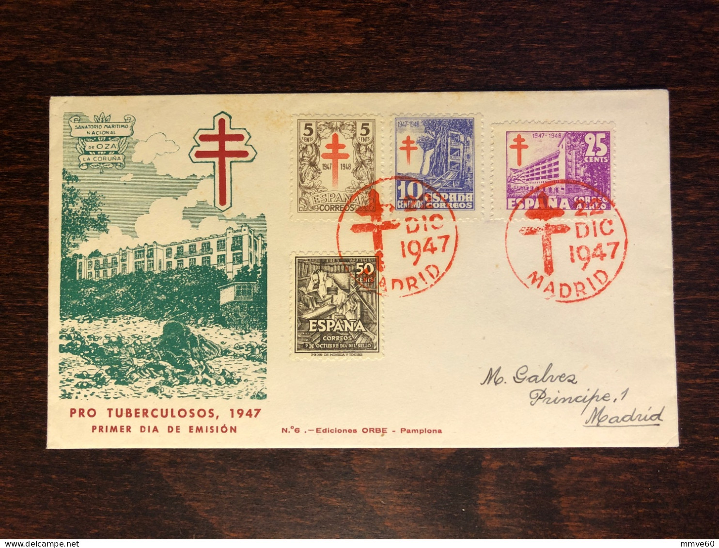 SPAIN FDC COVER 1947 YEAR TUBERCULOSIS TBC HEALTH MEDICINE STAMPS - FDC