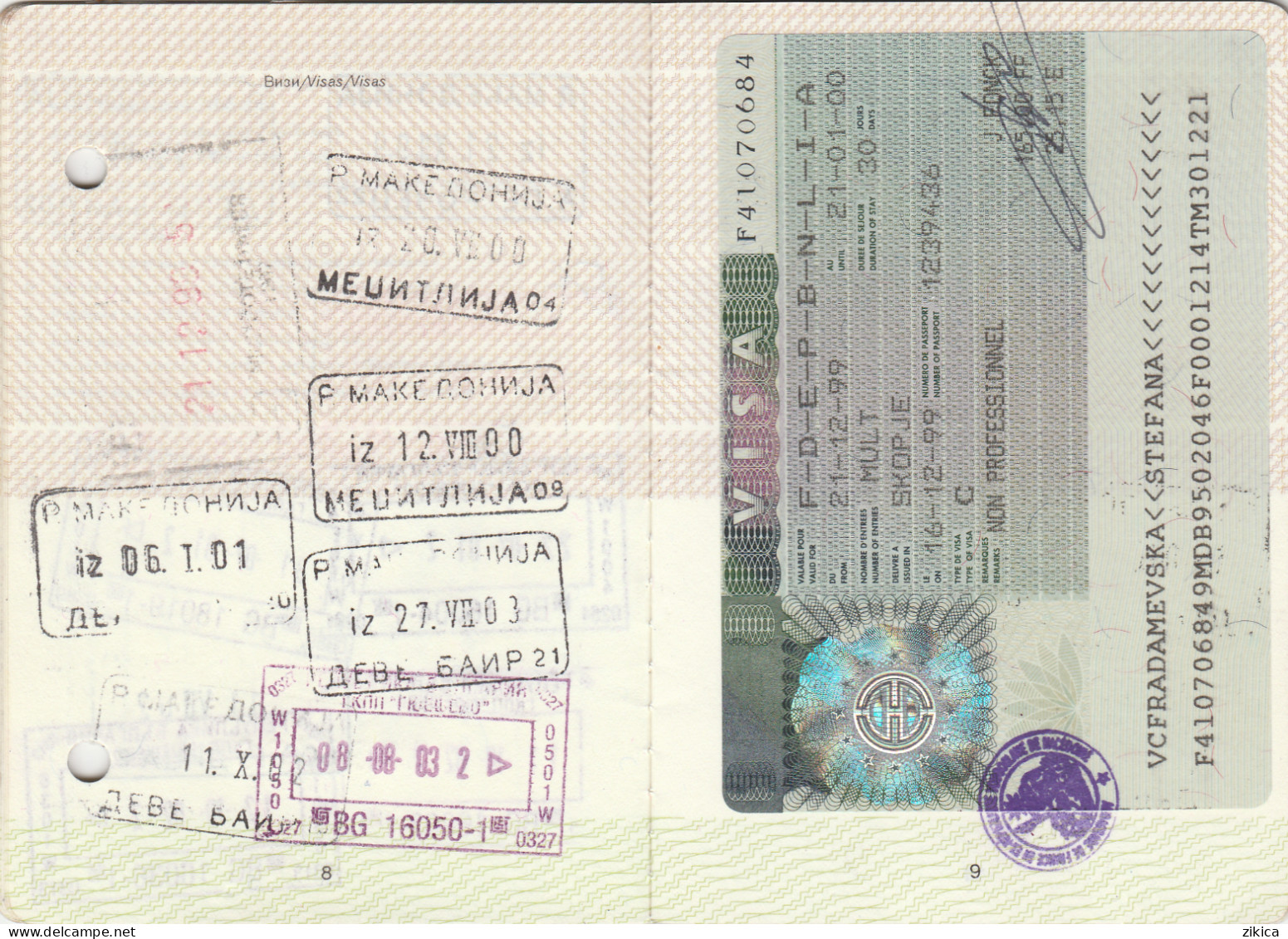 Passeport,passport, Pasaporte, Reisepass,Republic Of Macedonia,visas - Documents Historiques