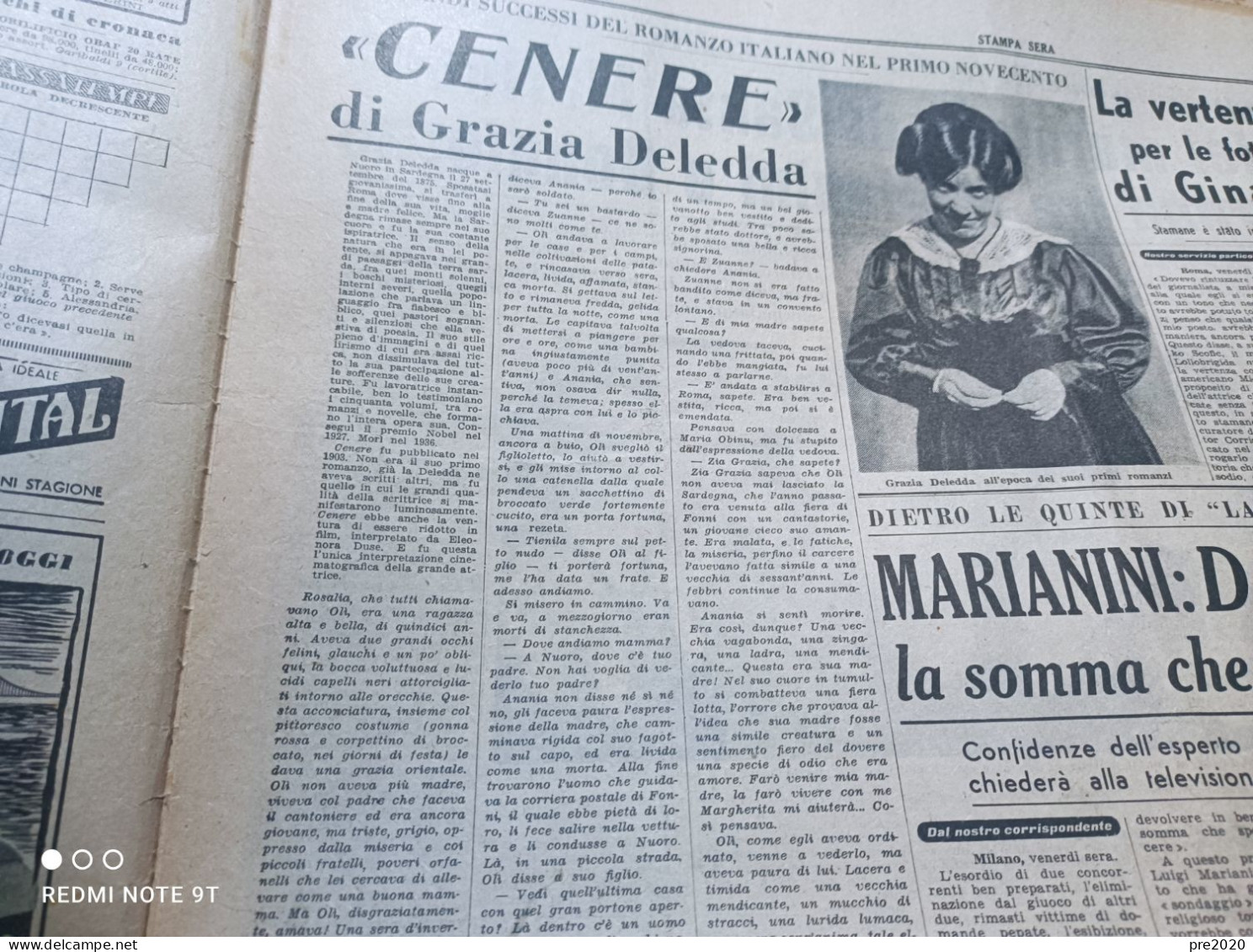 STAMPA SERA  19/10/1956 CENERE GRAZIA DELEDDA SANTA MARINELLA GRAZZANISE MASSALOMBARDA - Other & Unclassified