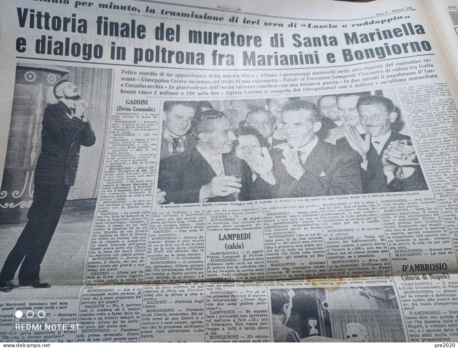 STAMPA SERA  19/10/1956 CENERE GRAZIA DELEDDA SANTA MARINELLA GRAZZANISE MASSALOMBARDA - Other & Unclassified
