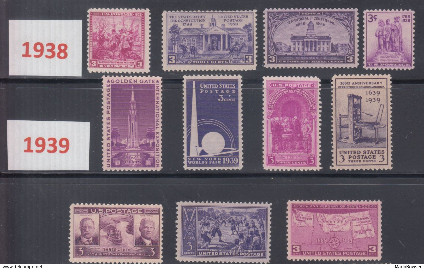 USA 1938-39 Full Year Commemorative MNH Stamps Set SC# 835-38 And 852-858 - Annate Complete