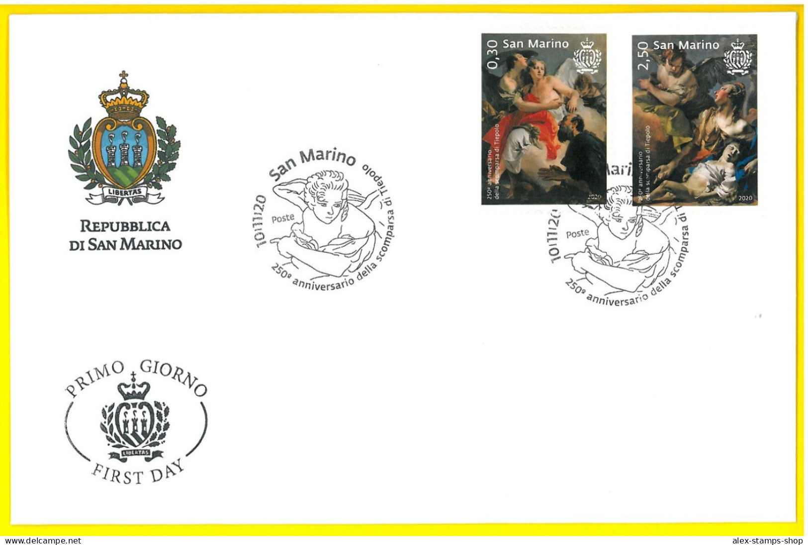 SAN MARINO 2020 FDC 250° Anniversary GIAMBATTISTA TIEPOLO Pittore FIRST DAY - FDC