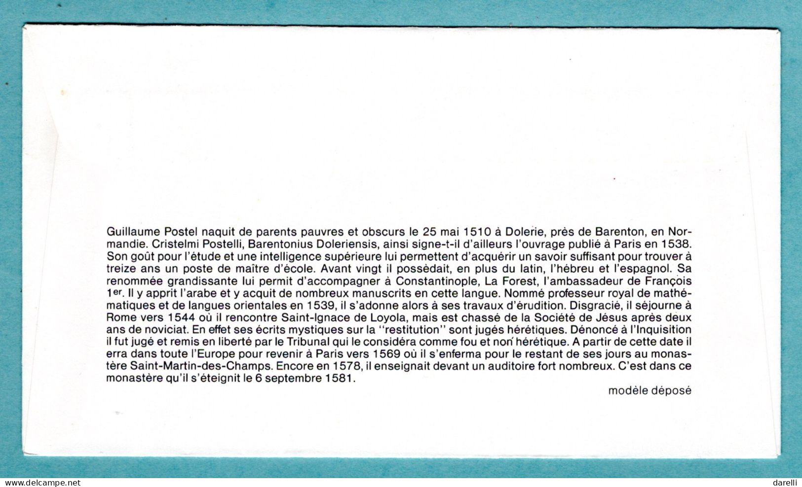 FDC France 1982 - Guillaume Postel - Philologue Et Théosophe - YT 2225 - 50 Barenton - 1980-1989