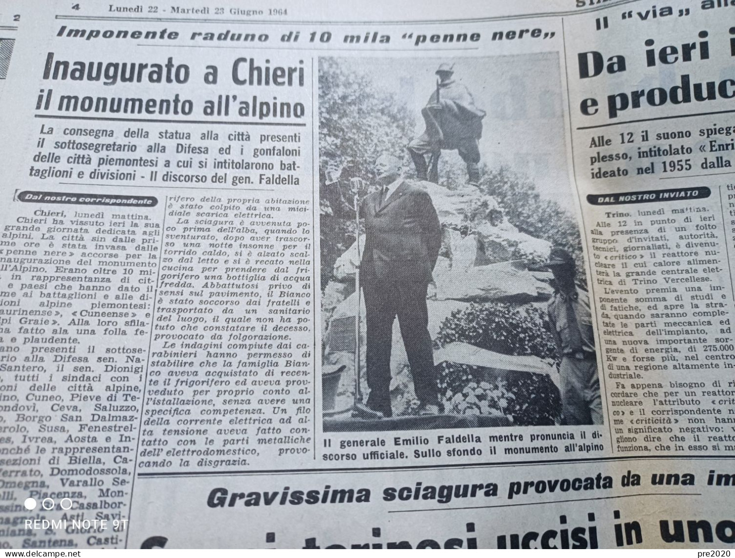 STAMPA SERA  22/6/1964 ALPIGNANO CASTELLAMONTE TOULOUSE LAUTREC CHIERI MONUMENTO ALL’ALPINO VERBANIA MONTEMAGNO - Sonstige & Ohne Zuordnung