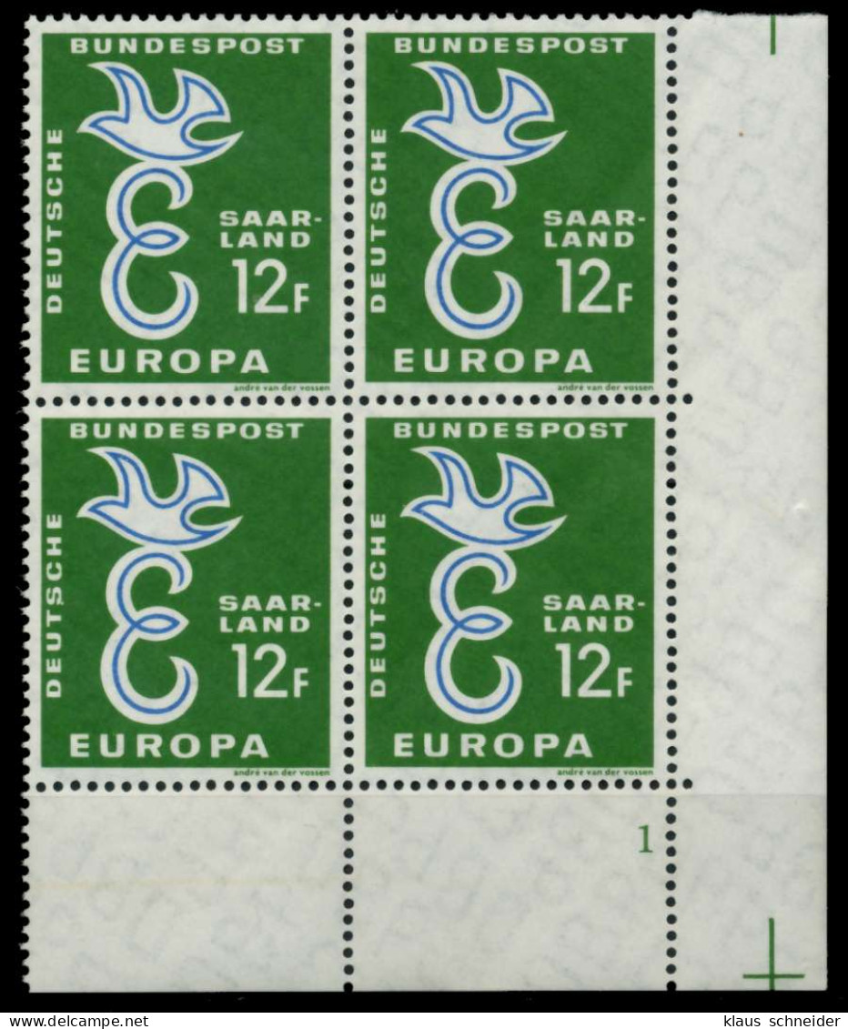 SAAR OPD 1958 Nr 439 Postfrisch VIERERBLOCK FORMNUMMER X976D22 - Unused Stamps