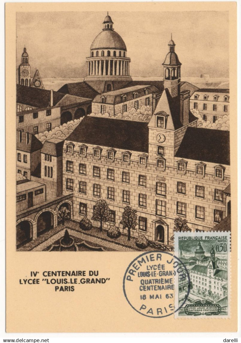 Carte Maximum 1963 - Centenaire Du Lycée Louis Le Grand  YT 1388  -  Paris - 1960-1969