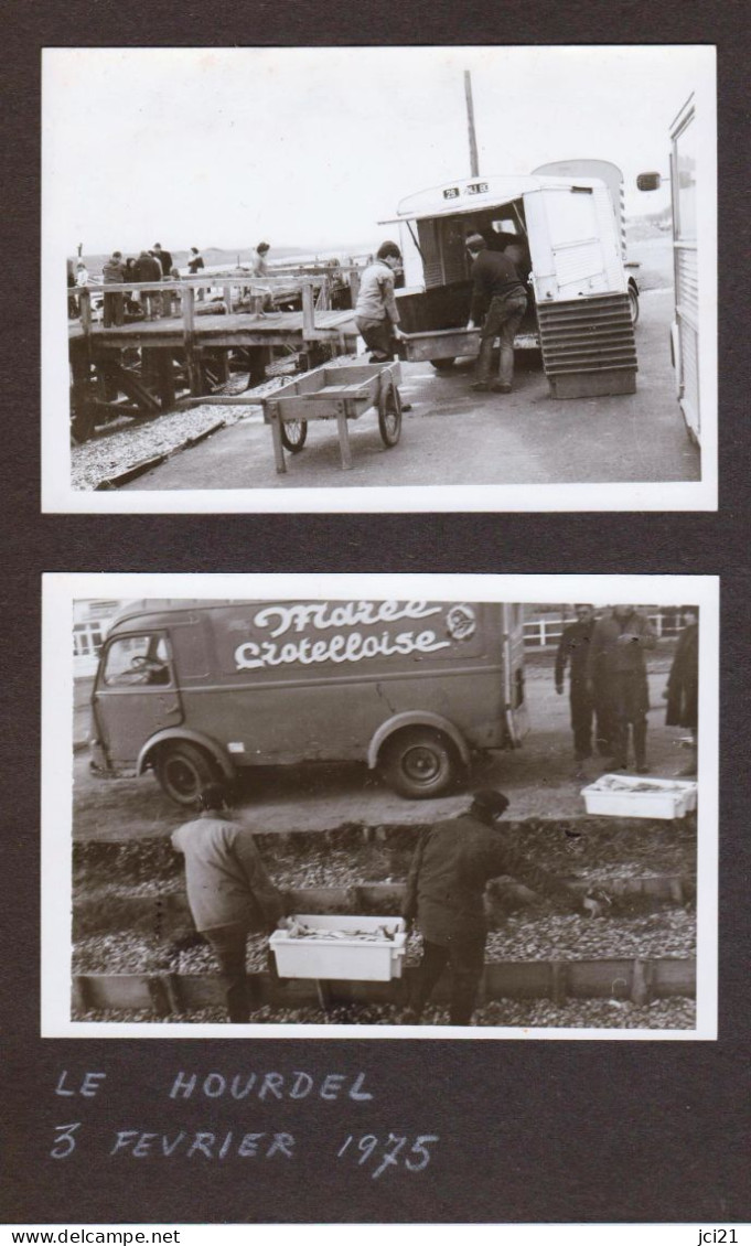 4 Photos Originales 80 SOMME - LE HOURDEL Vente De Poisson Et Camionette Marée Crotelloise Février 1975  _PHOT209a&b - Places