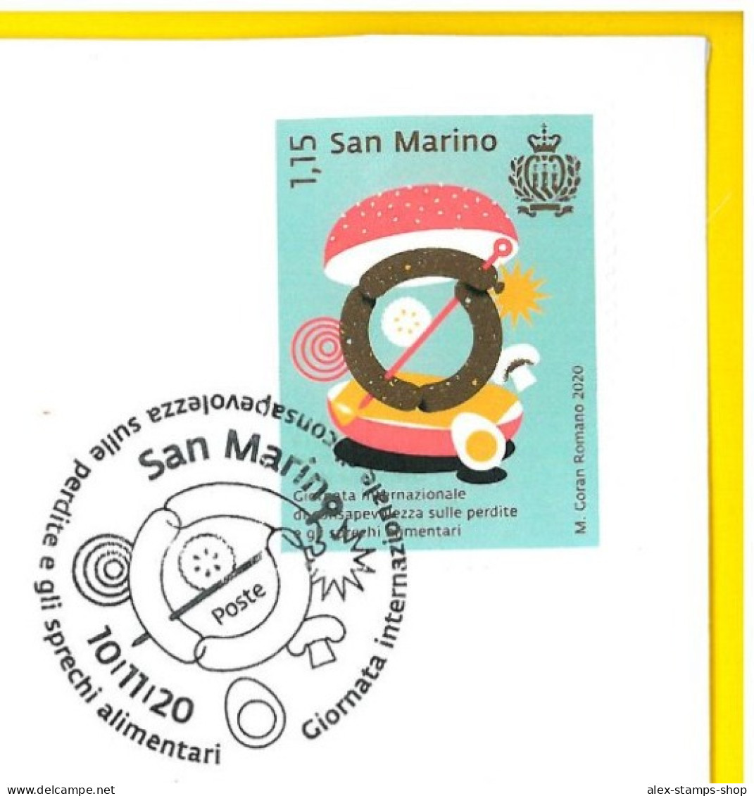 SAN MARINO 2020 FDC Giornata Internazionale Sprechi Alimentari FIRST DAY COVER - FDC