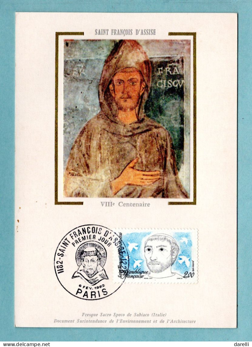 Carte Maximum France 1982 - Saint François D'Assise  YT 2198 - Paris - 1980-1989