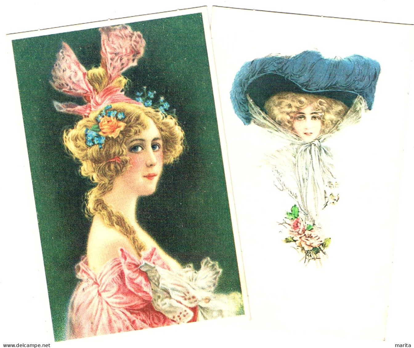 2 Cartes Jeune Femme -vrouw Met Hoed -lady- - Women