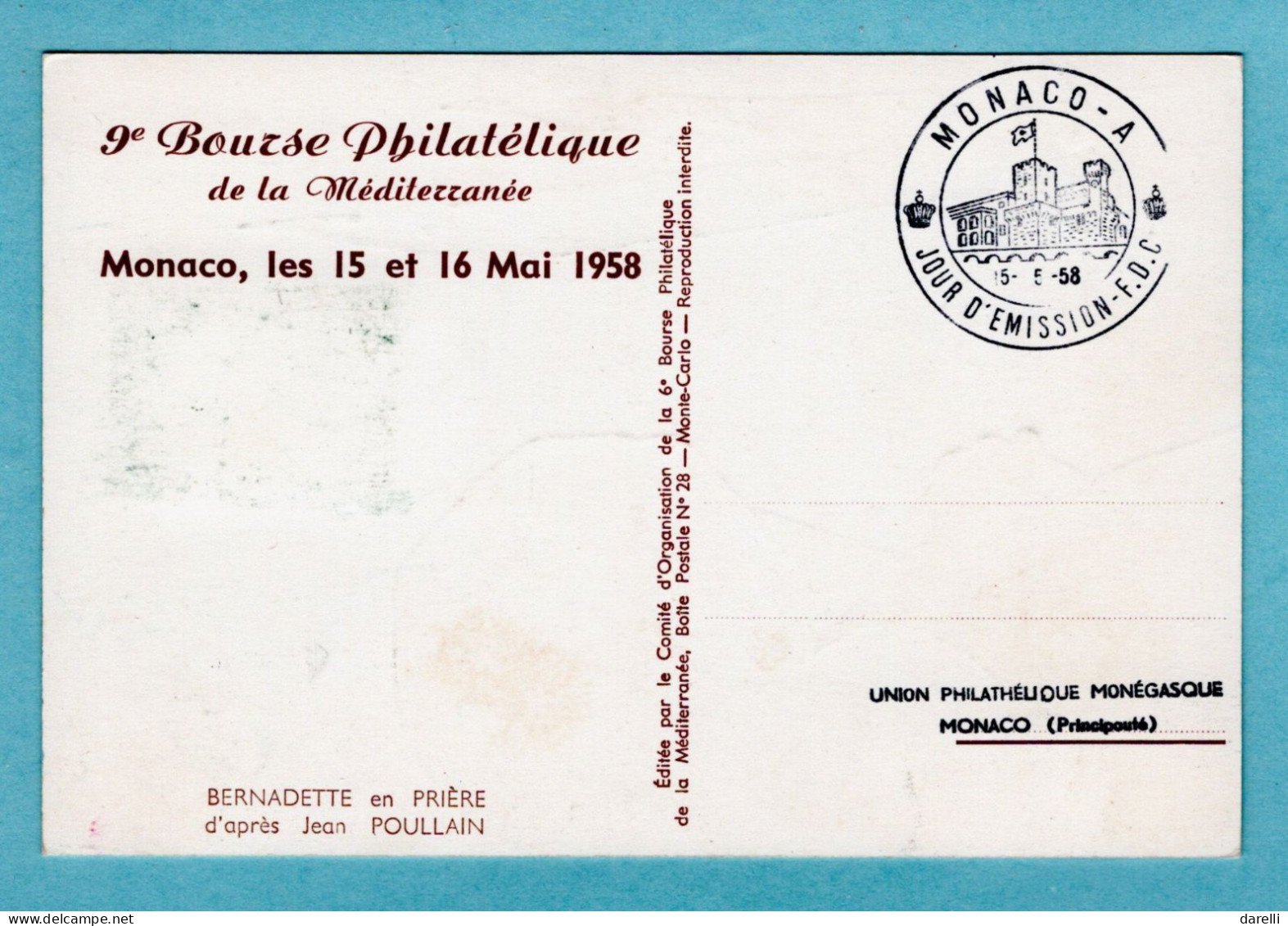 Carte Maximum Monaco 1958 - Bernadette En Prière - YT 499 - Cartoline Maximum