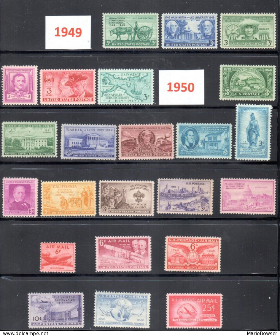 USA 1949-50 Full Year Commemorative MNH Stamps Set 23 Stamps With Airmail - Annate Complete