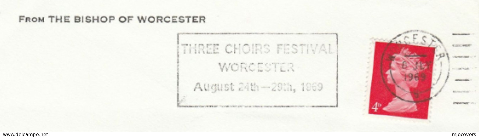 1969 BISHOP Of WORCESTER Cover THREE CHOIRS FESTIVAL SLOGAN  Gb Stamps Religion Church Music - Covers & Documents