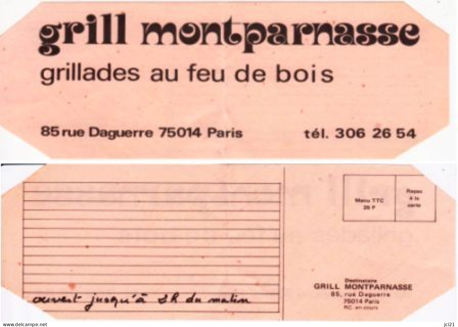 Restaurant Grill Montparnasse  75014 PARIS _CV108 - Visiting Cards