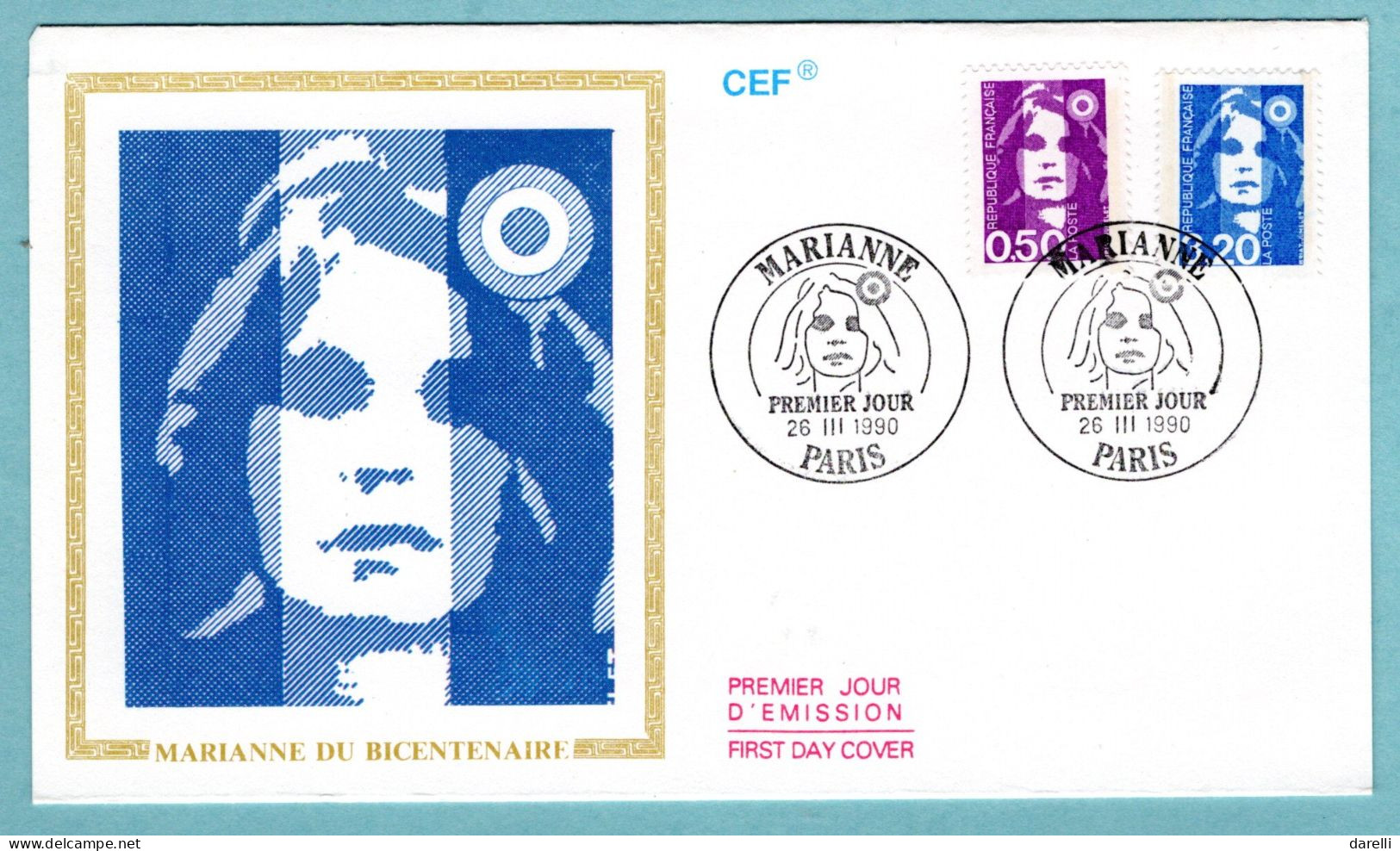 FDC France 1990 - Marianne Du Bicentenaire (Briat) 1990 - YT 2619 Et 2623 - Paris - 1990-1999