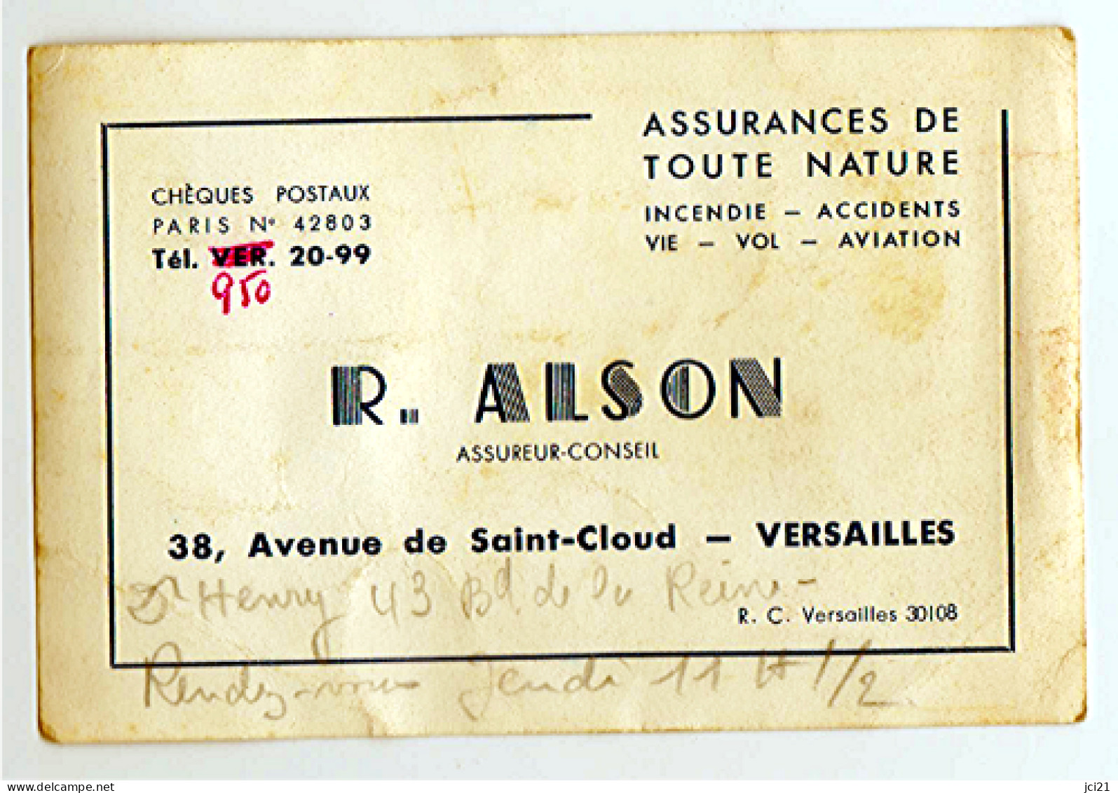 R.ALSON Assureur Conseil à VERSAILLES _cv85 - Visitekaartjes