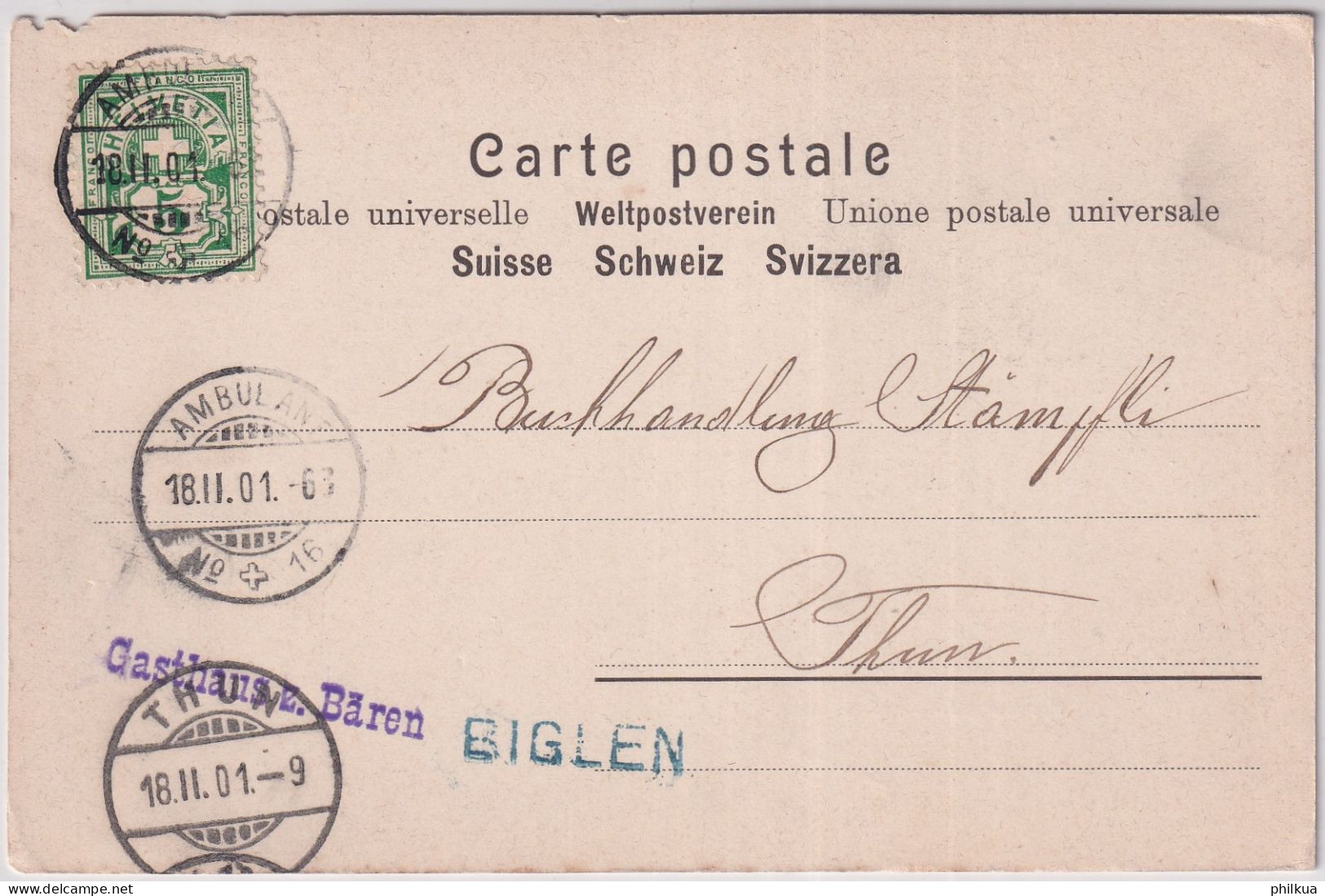 Gelaufen 1901 - Gruss Aus Biglen - Verlag Fritz Oesch, Bern Mit Handlung J. Moser - Sommer (Frasspuren) - Biglen