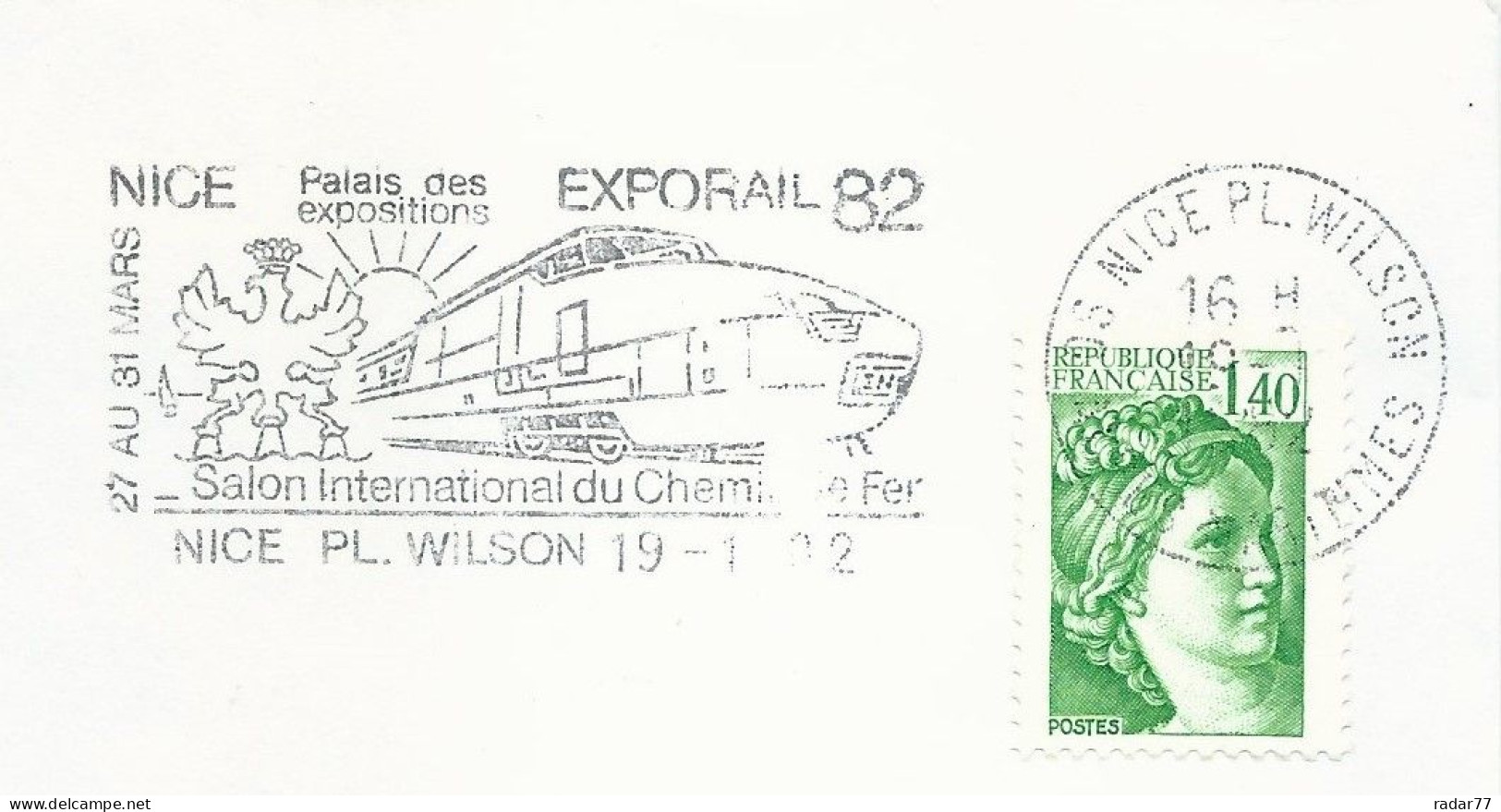 OMEC SECAP Avec Flamme Illustrée TGV - Train - Exporail 82 - Nice - 19/01/1982 - Mechanische Stempels (reclame)
