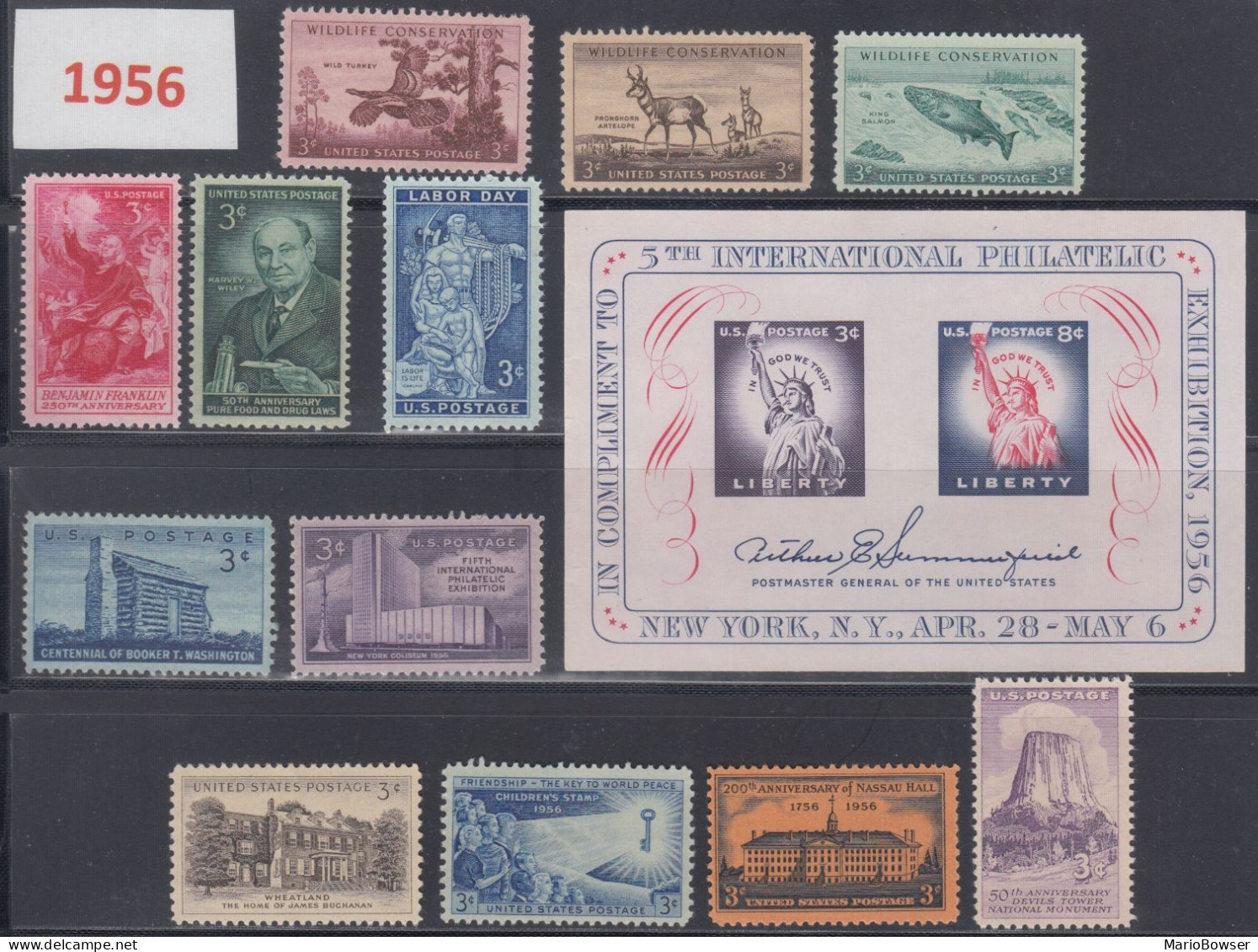 USA 1956 Full Year Commemorative MNH Stamps Set With 12 Stamps And Block - Années Complètes