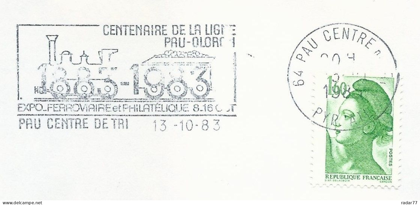 OMEC SECAP Avec Flamme Illustrée Train - Centenaire De La Ligne Pau-Oloron - 13/10/1983 - Mechanische Stempels (reclame)