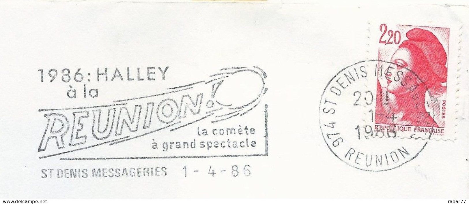 OMEC SECAP Avec Flamme Illustrée Comète De Halley à La Réunion - St Denis - 01/04/1986 - Maschinenstempel (Werbestempel)