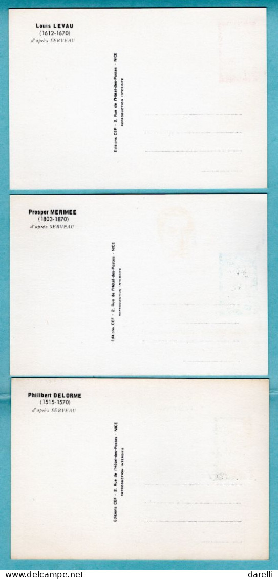 Carte Maximum 1970 Le Vau, Prosper Mérimée, Philibert De L'Orme, Branly, Maurice De Broglie Alexandre Dumas YT 1623/1628 - 1970-1979