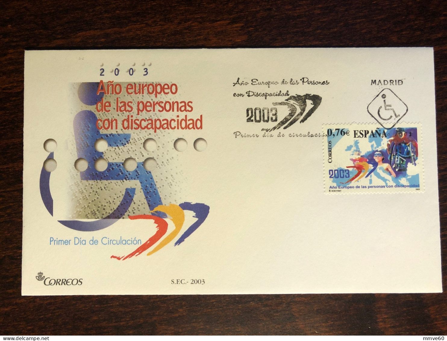 SPAIN FDC COVER 2003 YEAR BLINDNESS BLIND DISABLED HEALTH MEDICINE STAMPS - FDC