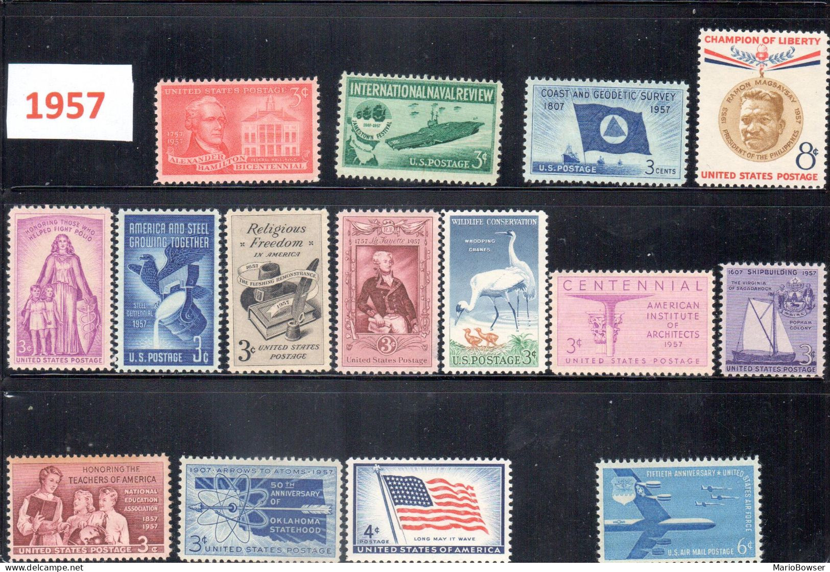 USA 1957 Full Year Commemorative MNH Stamps Set 15 Stamps With Airmail - Full Years