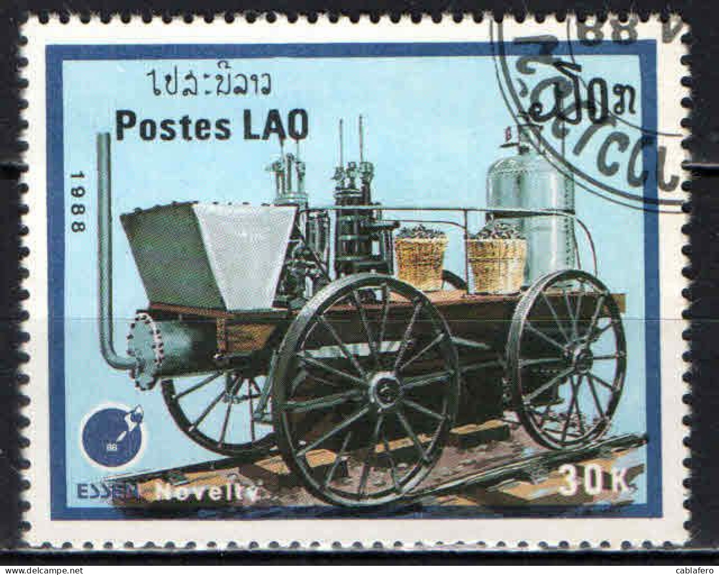 LAOS - 1988 - ANTICA LOCOMOTIVA - USATO - Laos