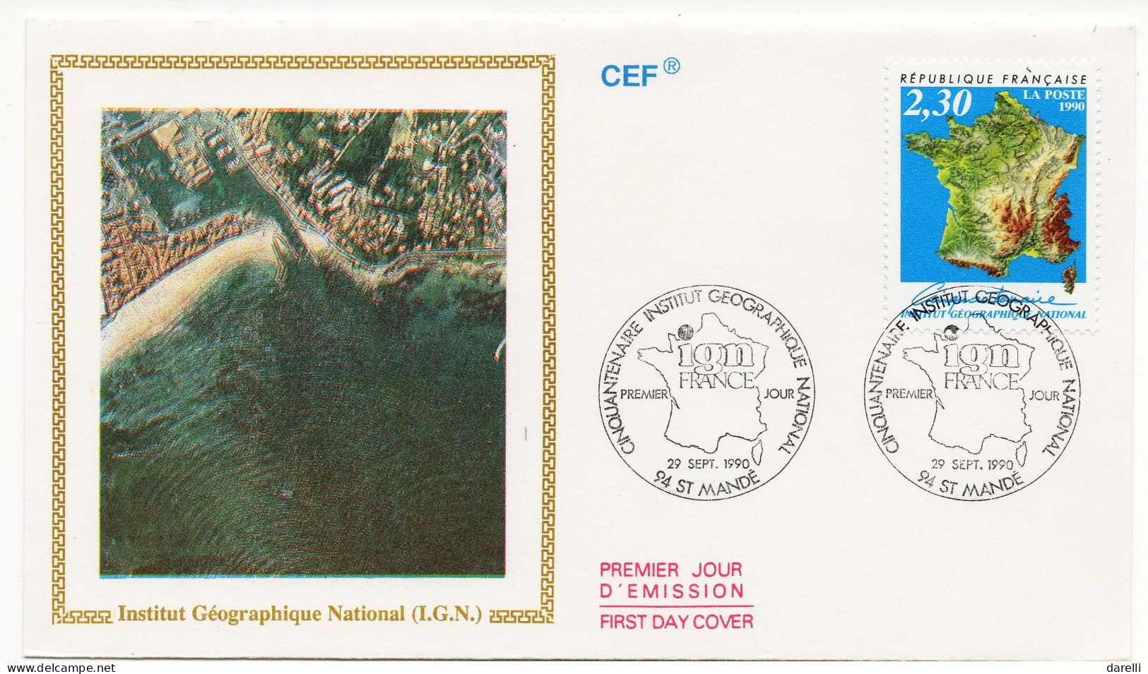 FDC France 1990 - Cinquantenaire Institut Géographique National - YT 2662 -94 Mandé - 1990-1999