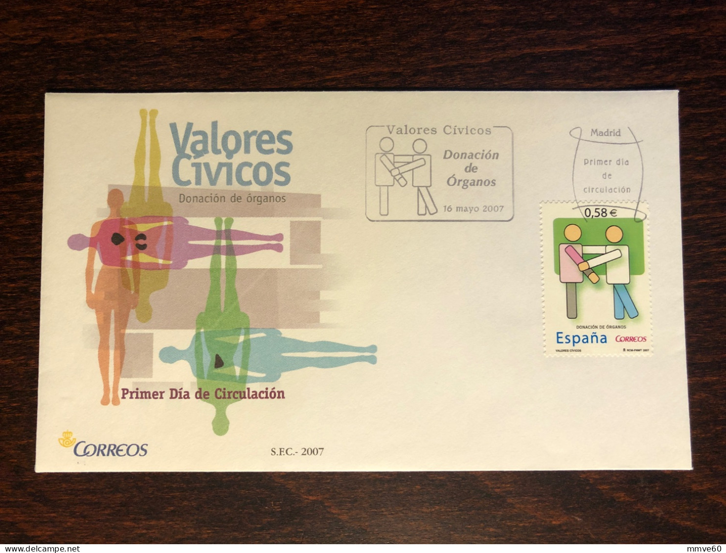 SPAIN FDC COVER 2007 YEAR ORGAN DONORS DONATION HEALTH MEDICINE STAMPS - FDC