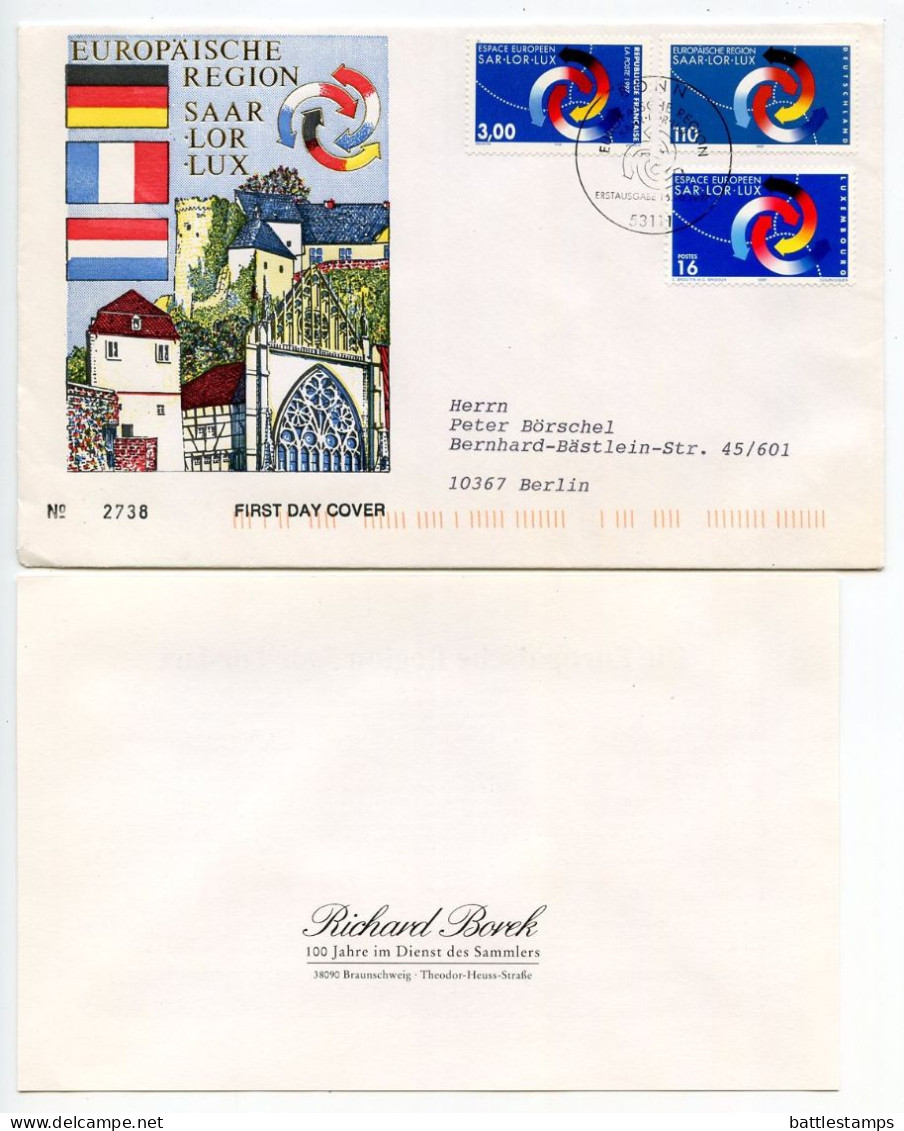 Germany / France / Luxembourg 1997 FDC Joint Issue Stamps - 3rd Saar-Lorraine-Luxembourg Summit - 1991-2000