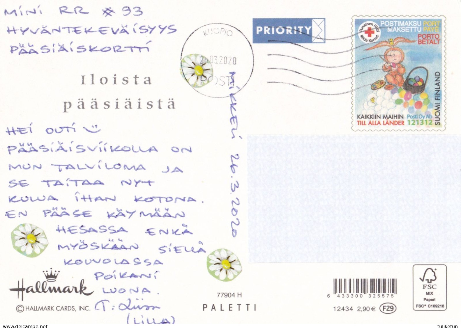 Postal Stationery - Bunny - Hare Picking Flowers - Red Cross 2020 - Suomi Finland - Postage Paid - Enteros Postales