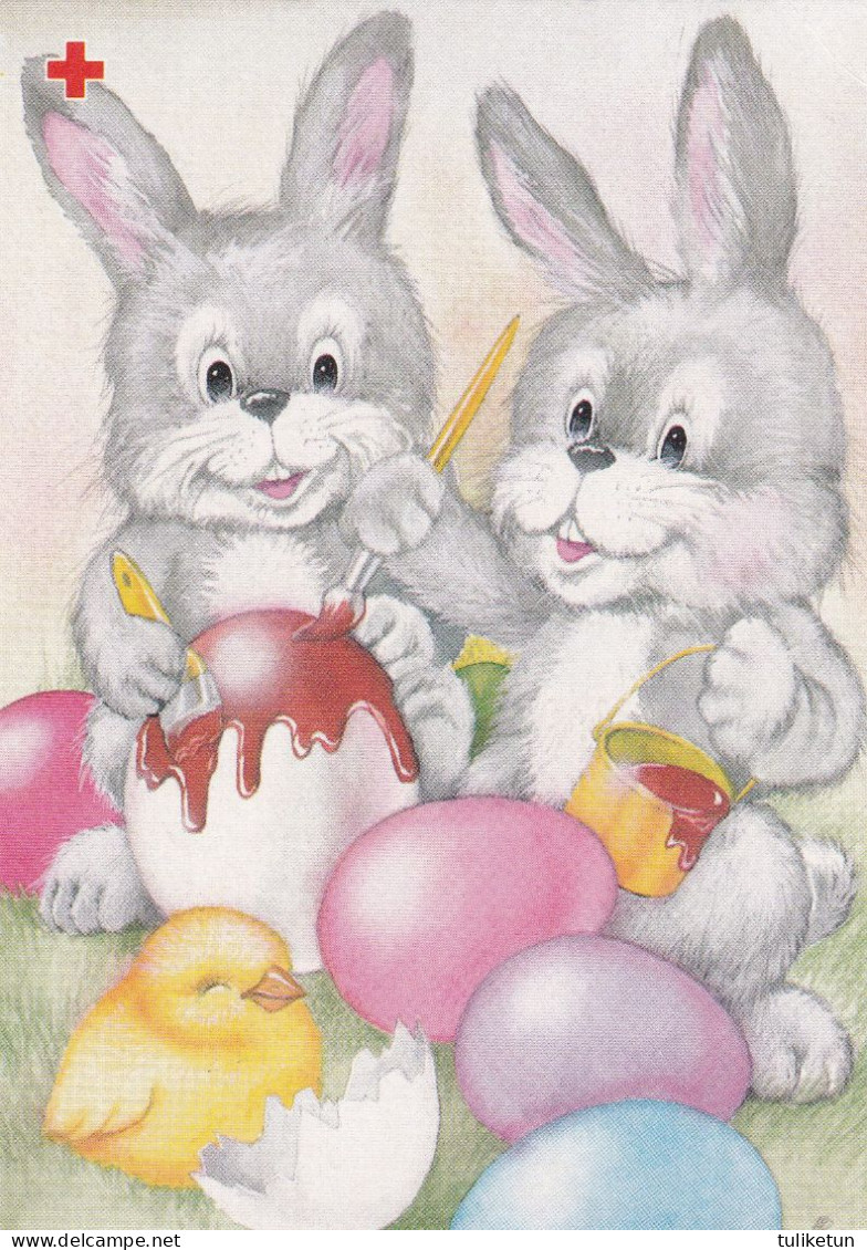 Postal Stationery - Hares - Bunnies Painting Eggs - Chicks Hatching - Red Cross 1995 - Suomi Finland - Postage Paid - Postwaardestukken