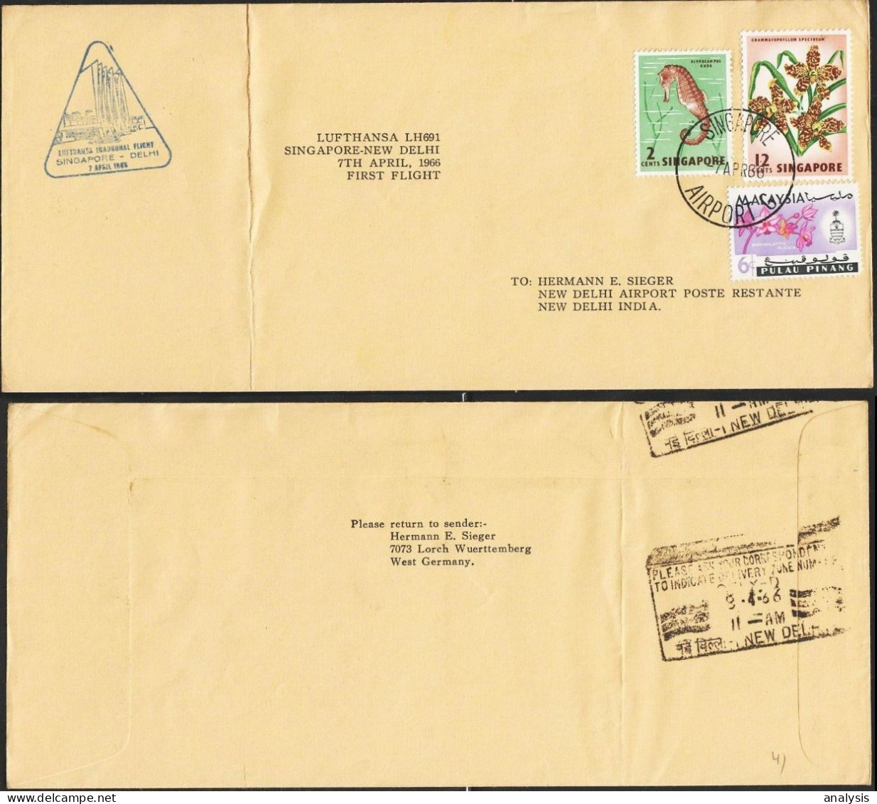 Singapore Cover Mailed To India 1966 With Malaysia Mixed Stamps - Singapour (1959-...)