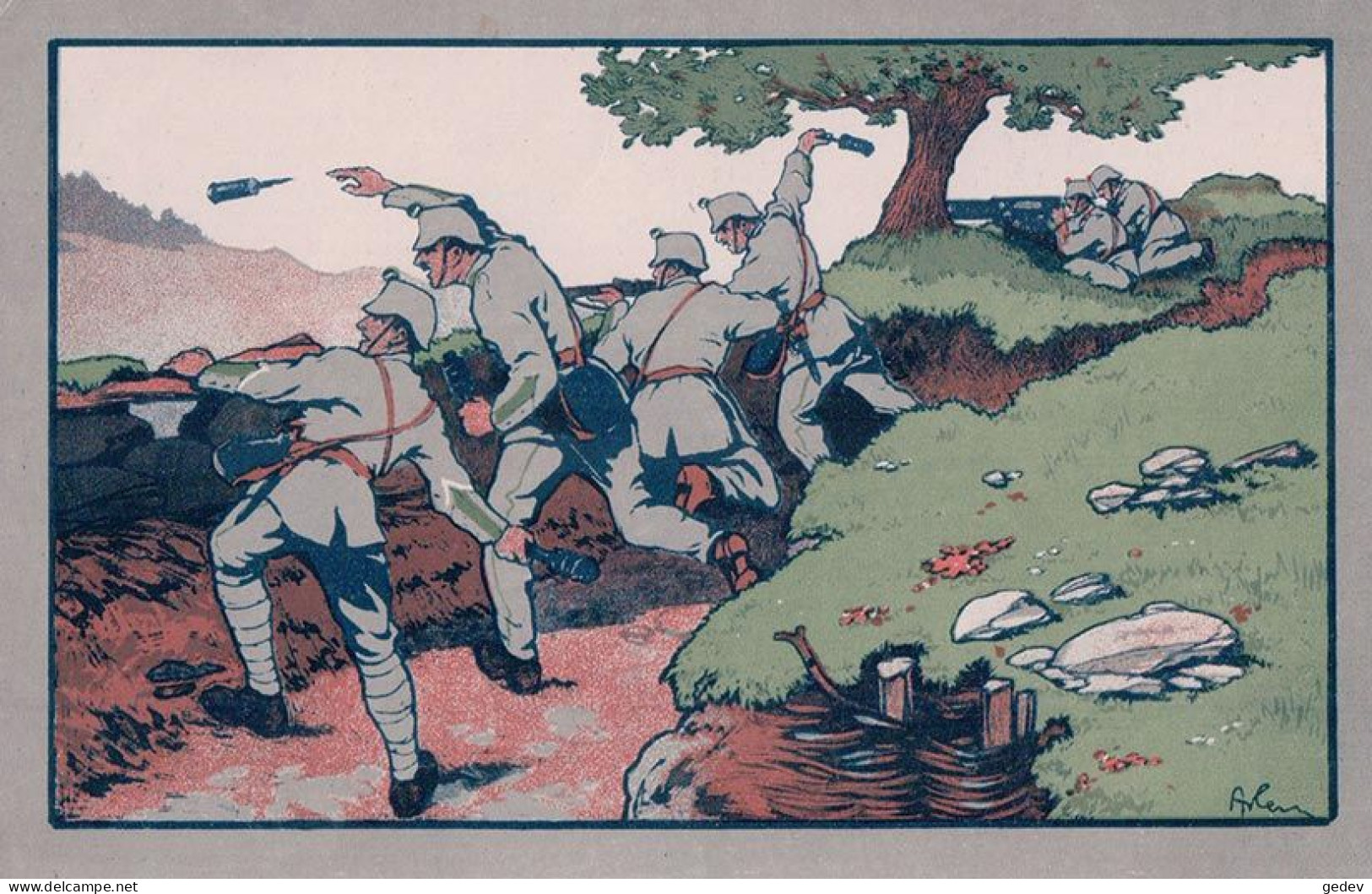 Armée Suisse, Kommandostäbe, Groupe De Grenadiers, Arlen Illustrateur, Litho (916) - Guerra 1914-18