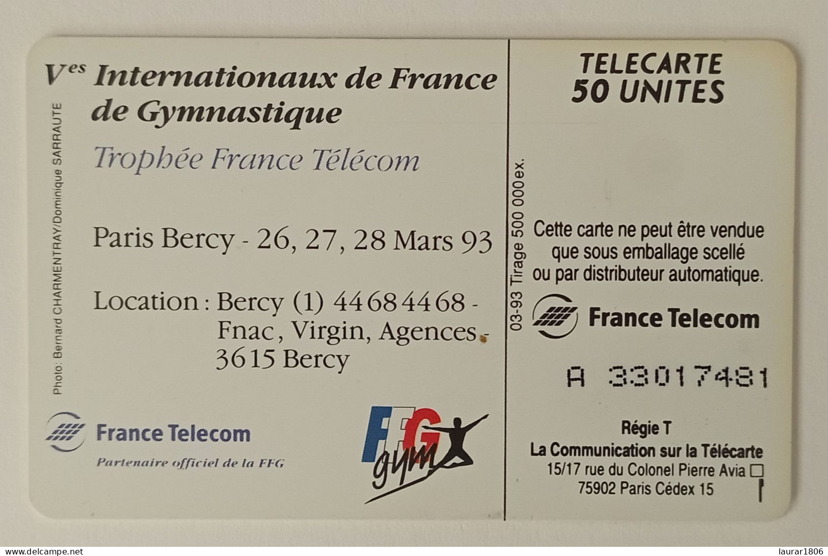 TELECARTE PHONECARD PUBLIQUE - F338A - BERCY 3 FEMME - SO4 - 1 Sans Barre - 50U - EC - 1993