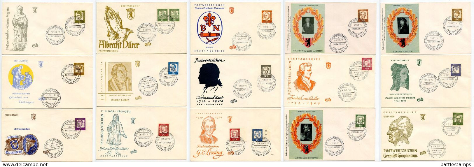 Germany, Berlin 1961-62 15 FDCs Scott 9N176-9N190 Famous Germans - 1948-1970