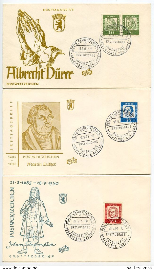 Germany, Berlin 1961-62 15 FDCs Scott 9N176-9N190 Famous Germans - 1948-1970