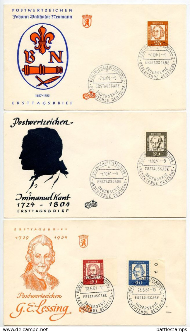 Germany, Berlin 1961-62 15 FDCs Scott 9N176-9N190 Famous Germans - 1948-1970